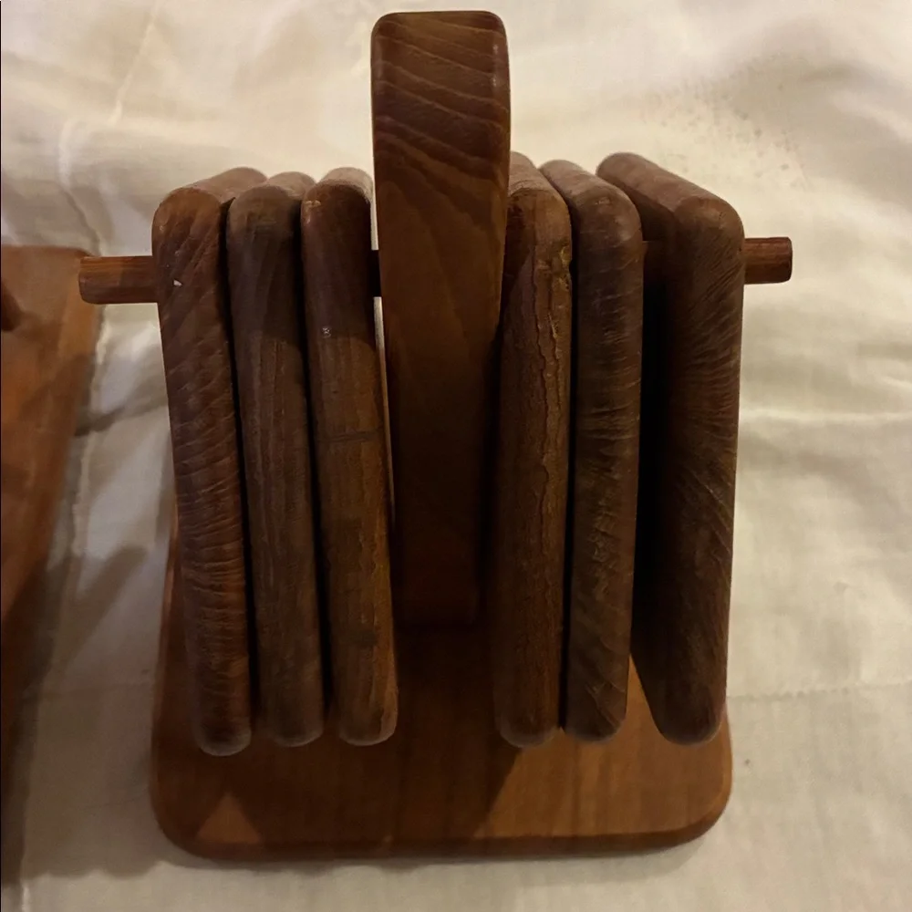 Goodwood Coasters Teakwood Set/6 W/ Organizer + Napkin Holder Set 3 Collectibles